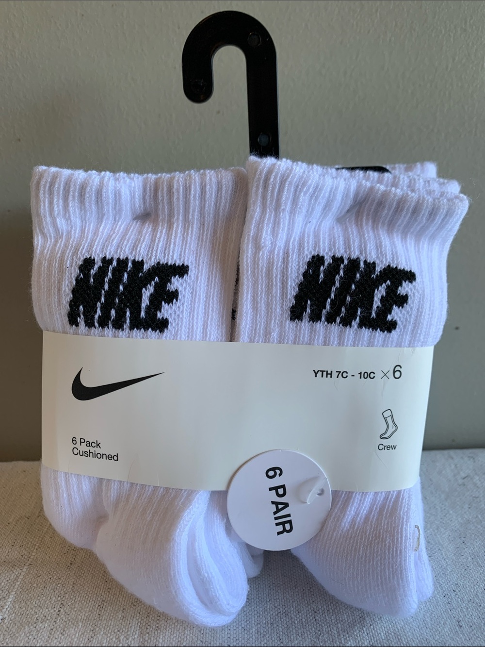 Nike White Crew Socks with Black Logo - 6 Pack